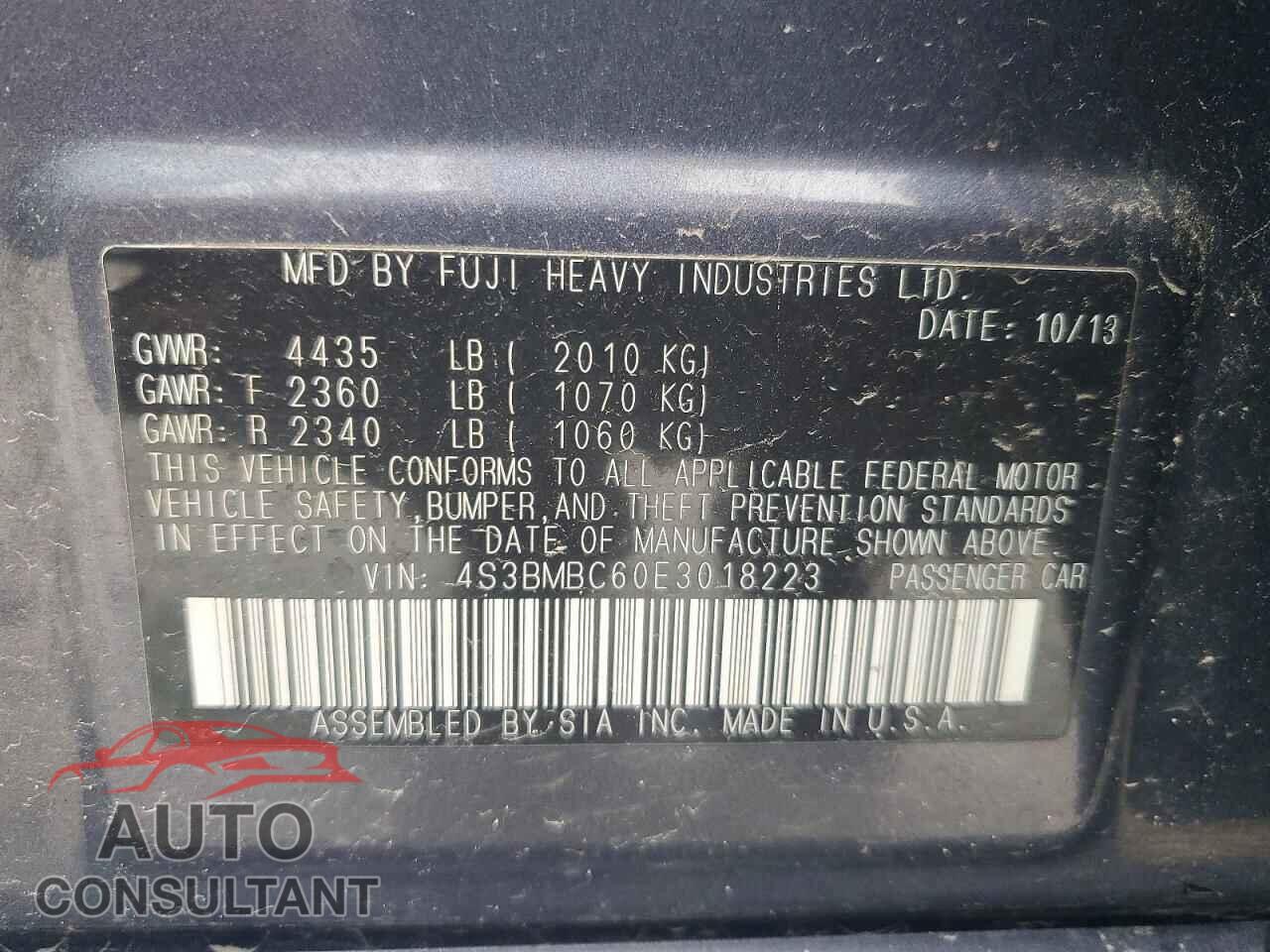 SUBARU LEGACY 2014 - 4S3BMBC60E3018223