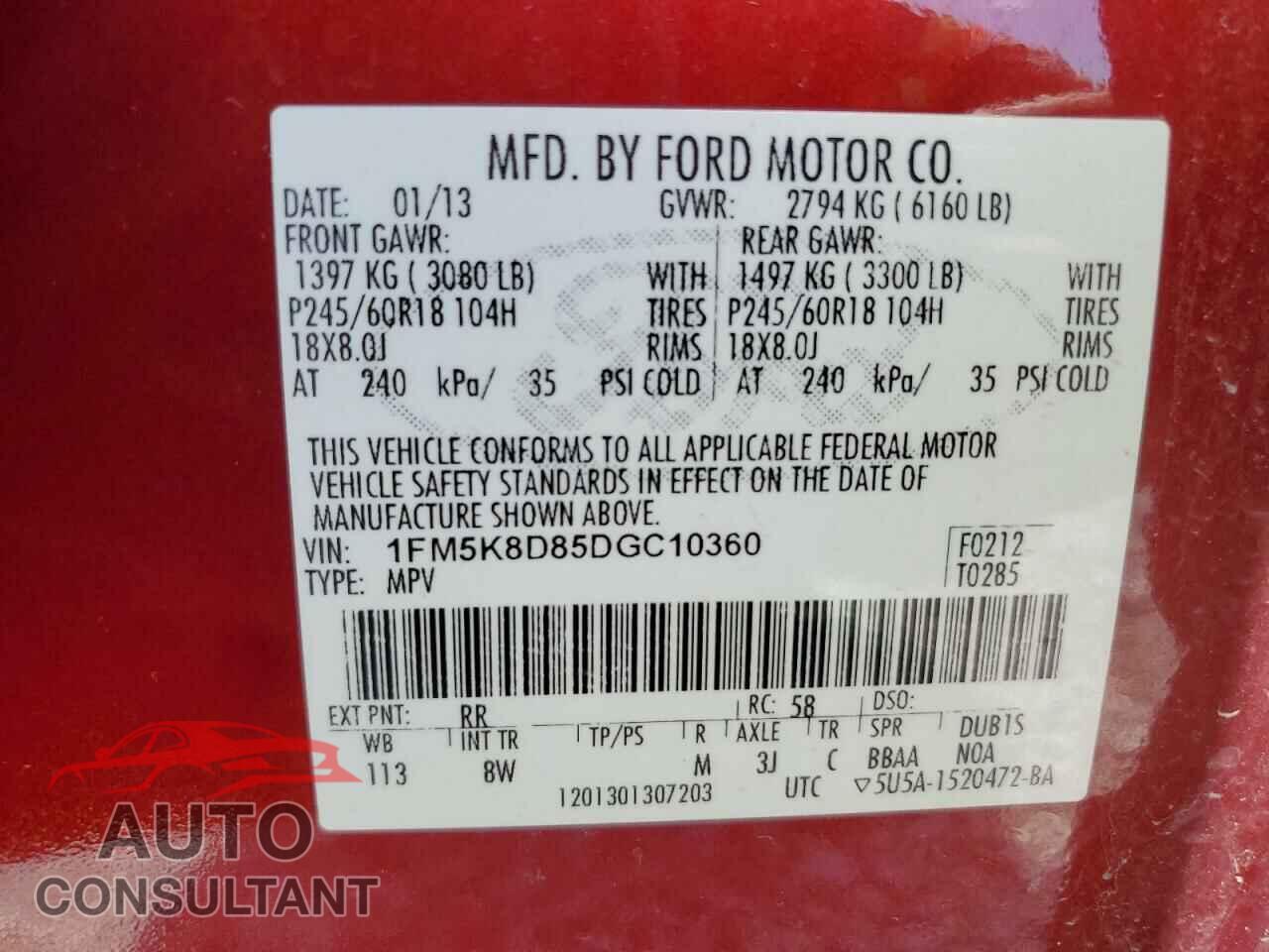 FORD EXPLORER 2013 - 1FM5K8D85DGC10360