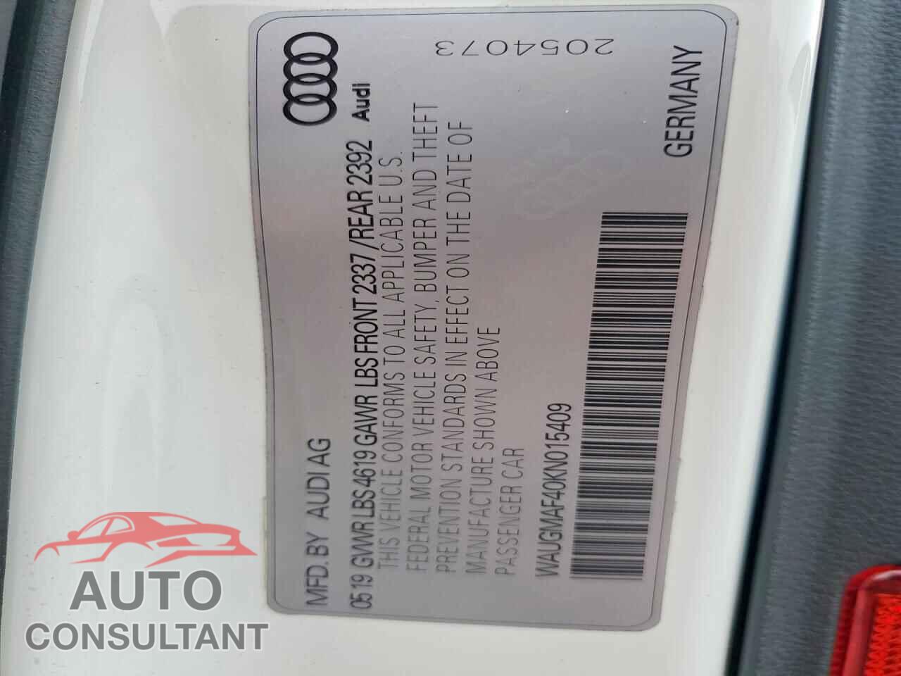 AUDI A4 2019 - WAUGMAF40KN015409