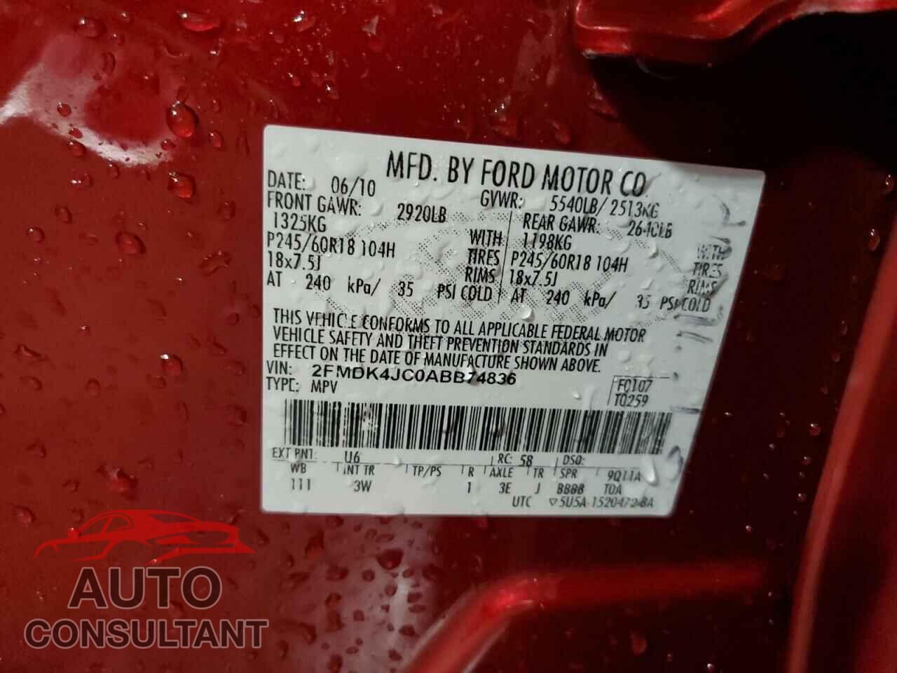 FORD EDGE 2010 - 2FMDK4JC0ABB74836