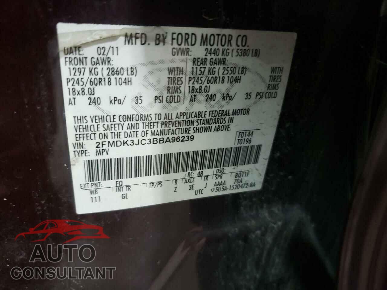 FORD EDGE 2011 - 2FMDK3JC3BBA96239