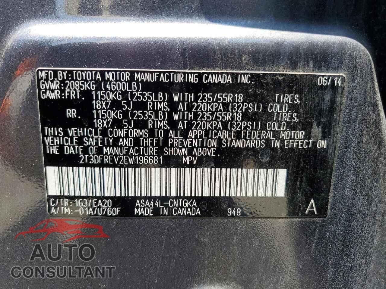 TOYOTA RAV4 2014 - 2T3DFREV2EW196681