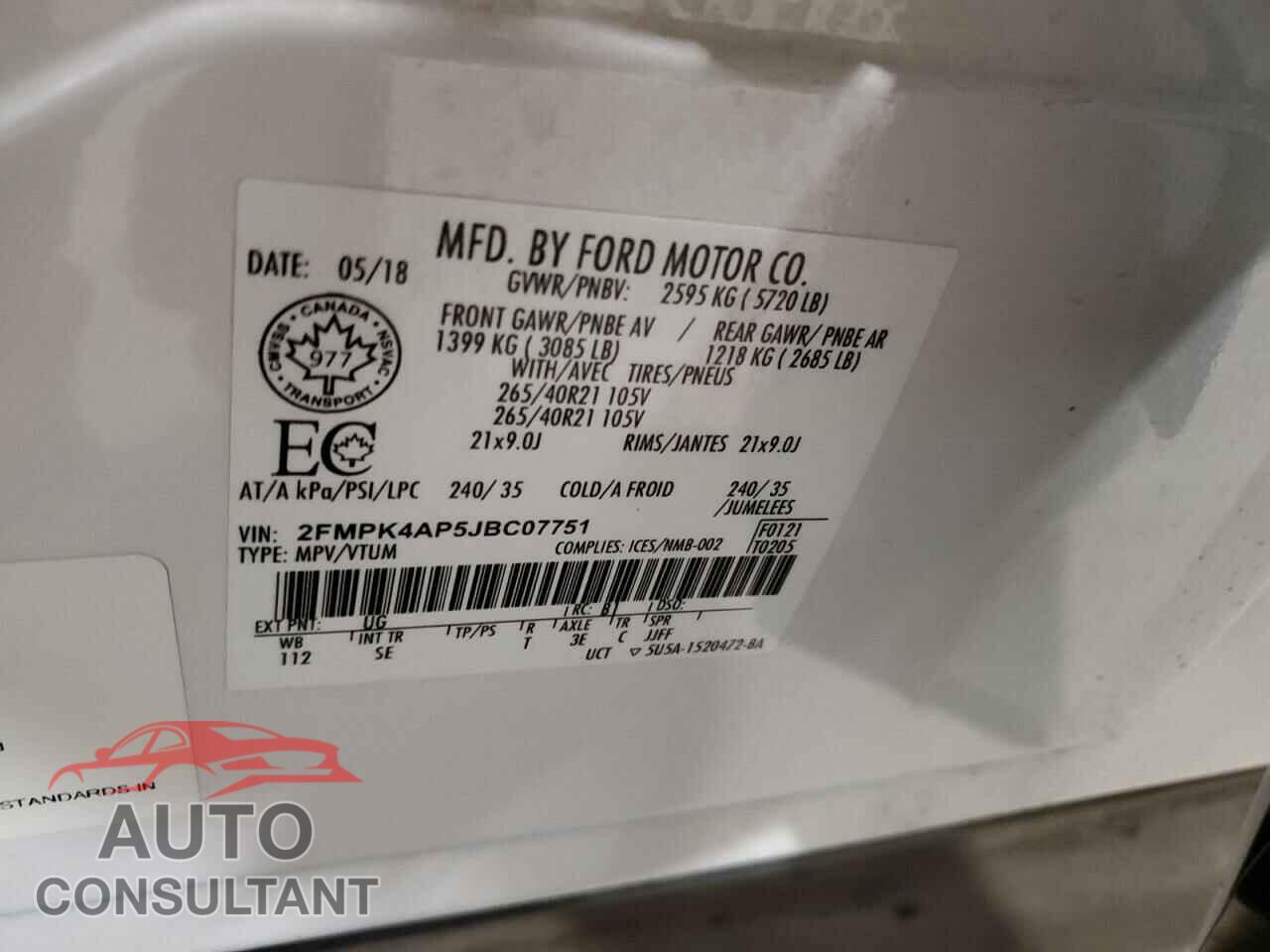 FORD EDGE 2018 - 2FMPK4AP5JBC07751