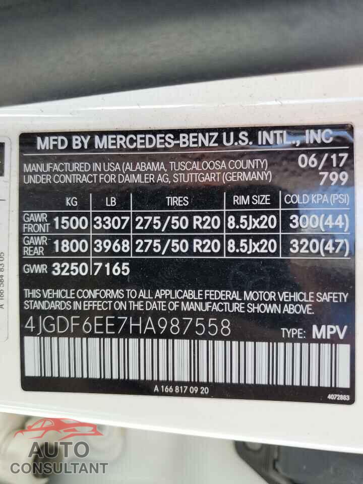 MERCEDES-BENZ GLS-CLASS 2017 - 4JGDF6EE7HA987558