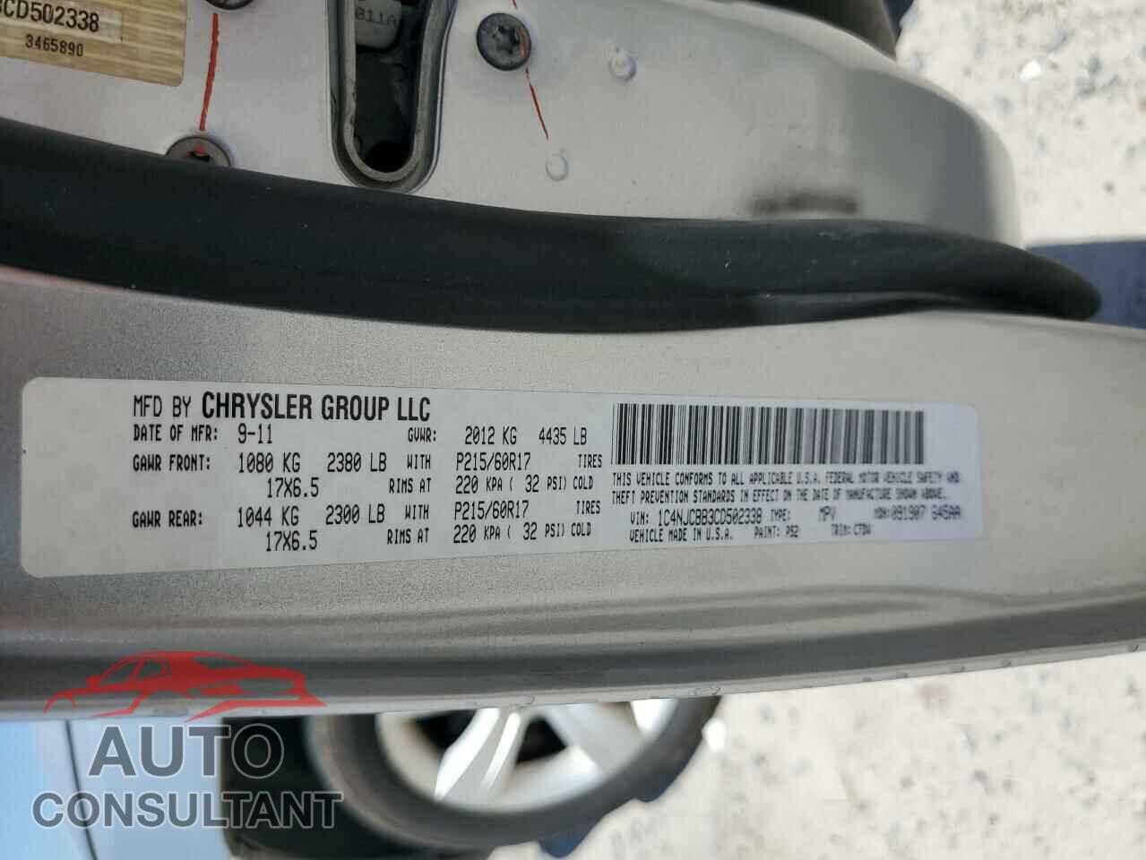 JEEP COMPASS 2012 - 1C4NJCBB3CD502338