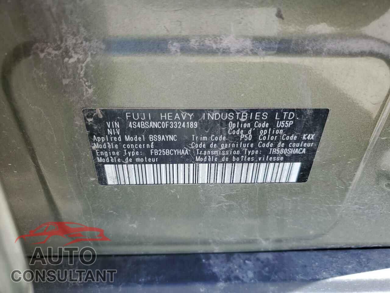 SUBARU OUTBACK 2015 - 4S4BSANC0F3324189