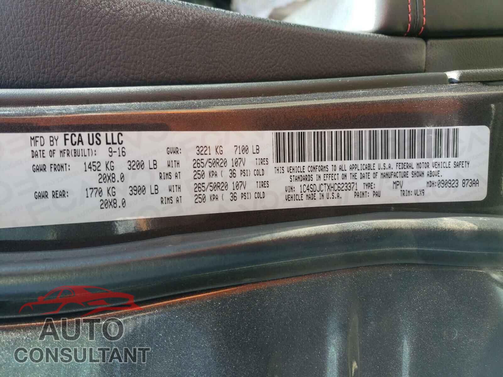 DODGE DURANGO 2017 - 1C4SDJCTXHC623371