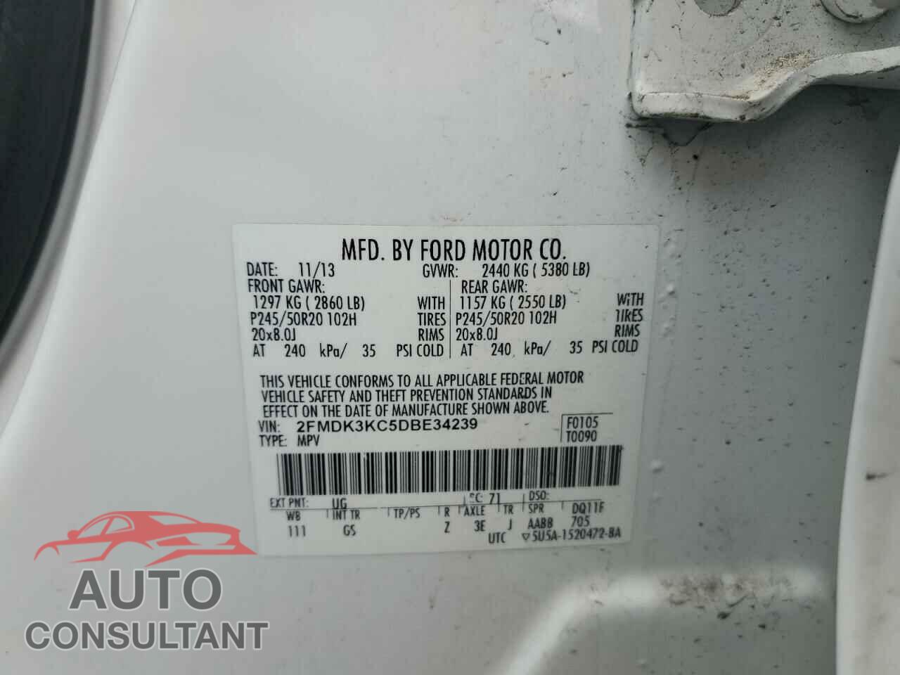 FORD EDGE 2013 - 2FMDK3KC5DBE34239