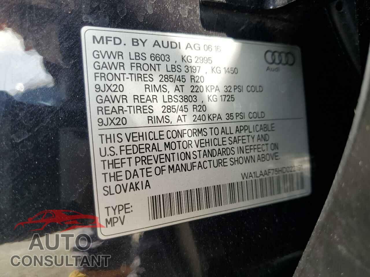 AUDI Q7 2017 - WA1LAAF75HD022191