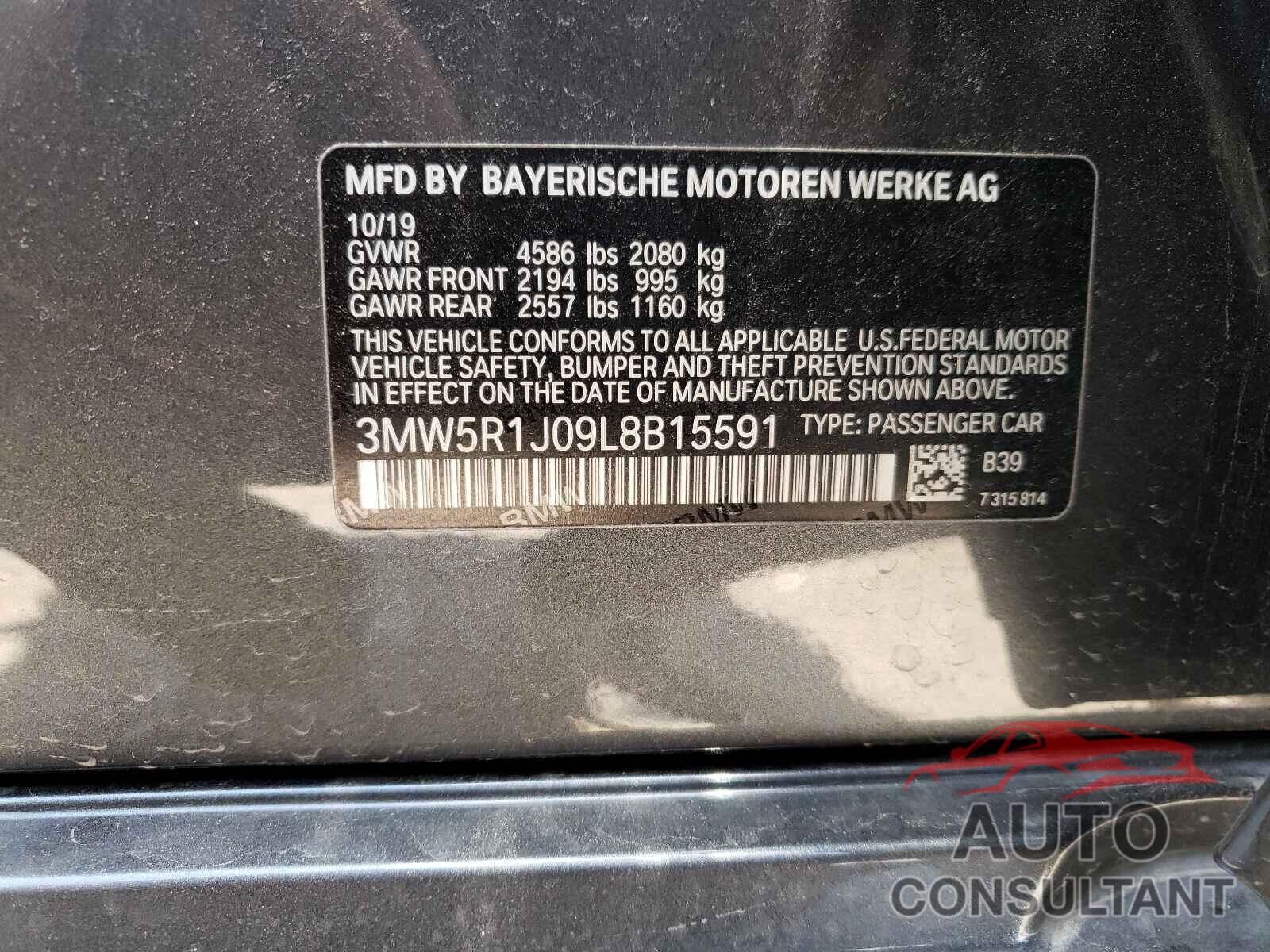 BMW 3 SERIES 2020 - 3MW5R1J09L8B15591