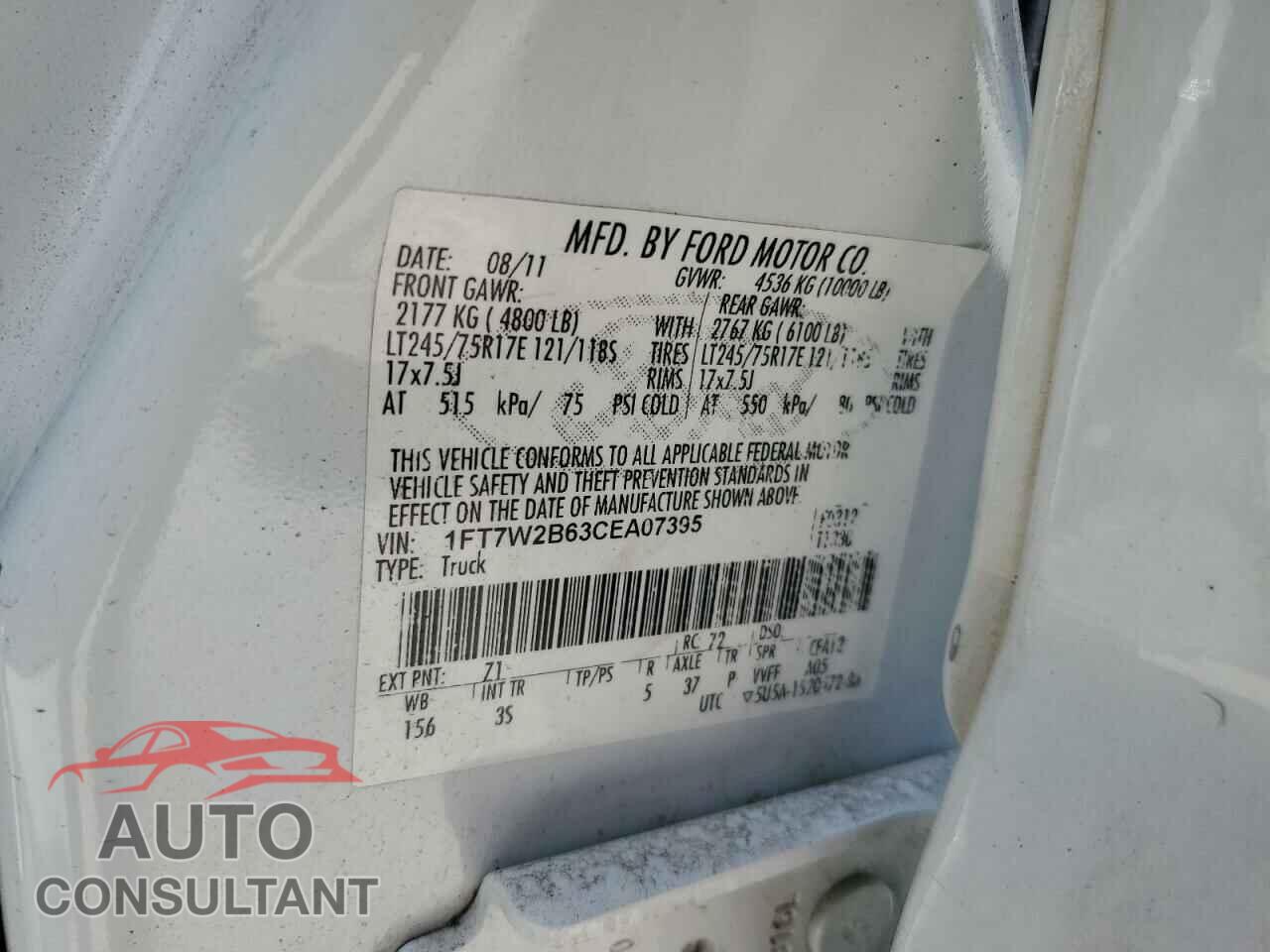 FORD F250 2012 - 1FT7W2B63CEA07395