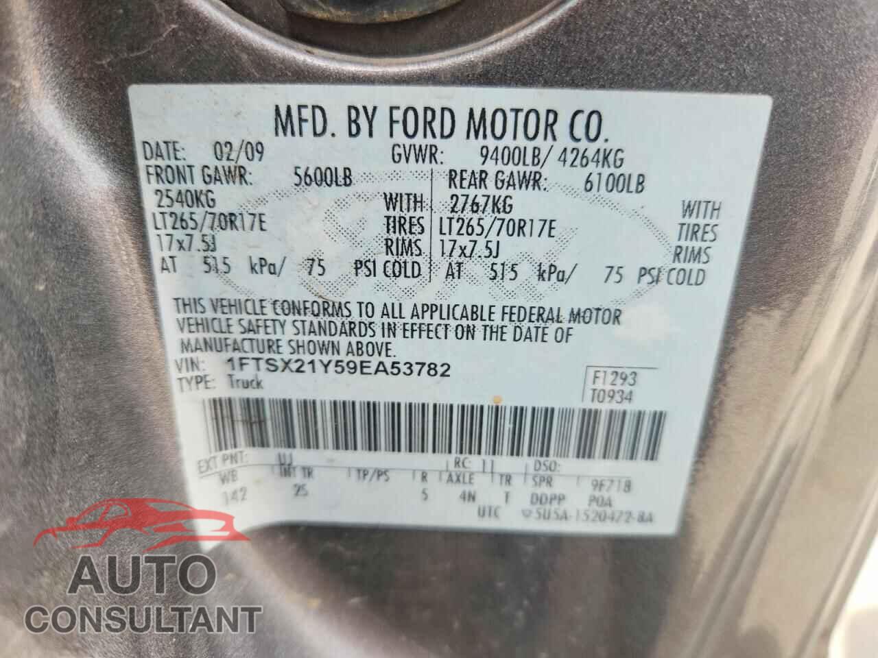 FORD F250 2009 - 1FTSX21Y59EA53782
