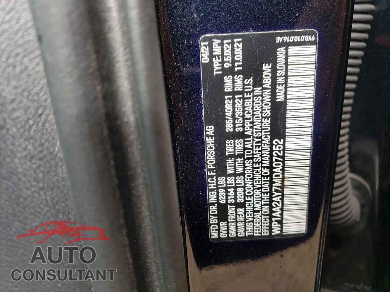 PORSCHE CAYENNE 2021 - WP1AA2AY7MDA07252