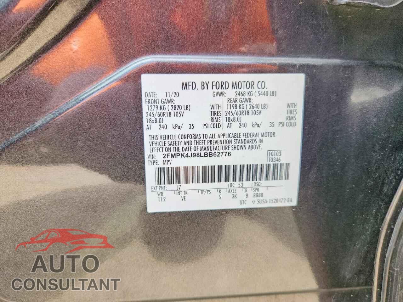 FORD EDGE 2020 - 2FMPK4J98LBB62776