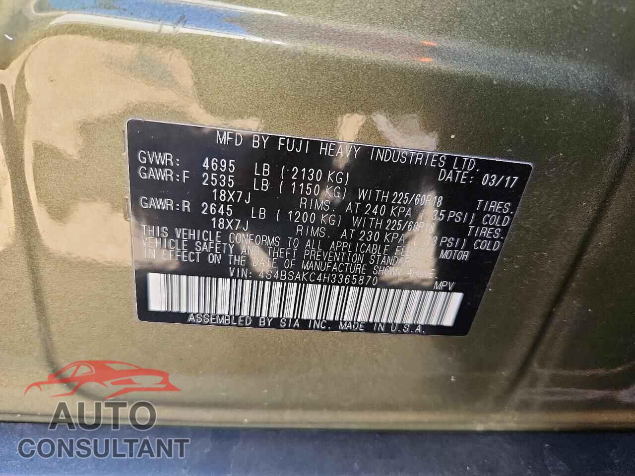 SUBARU OUTBACK 2017 - 4S4BSAKC4H3365870