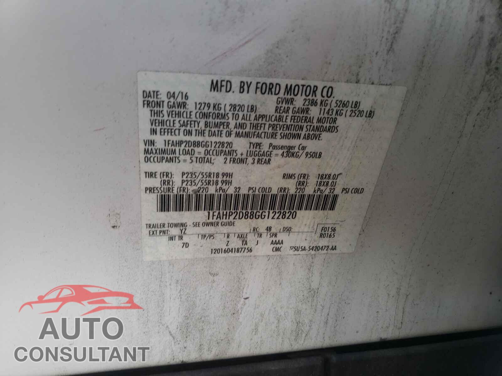 FORD TAURUS 2016 - 1FAHP2D88GG122820