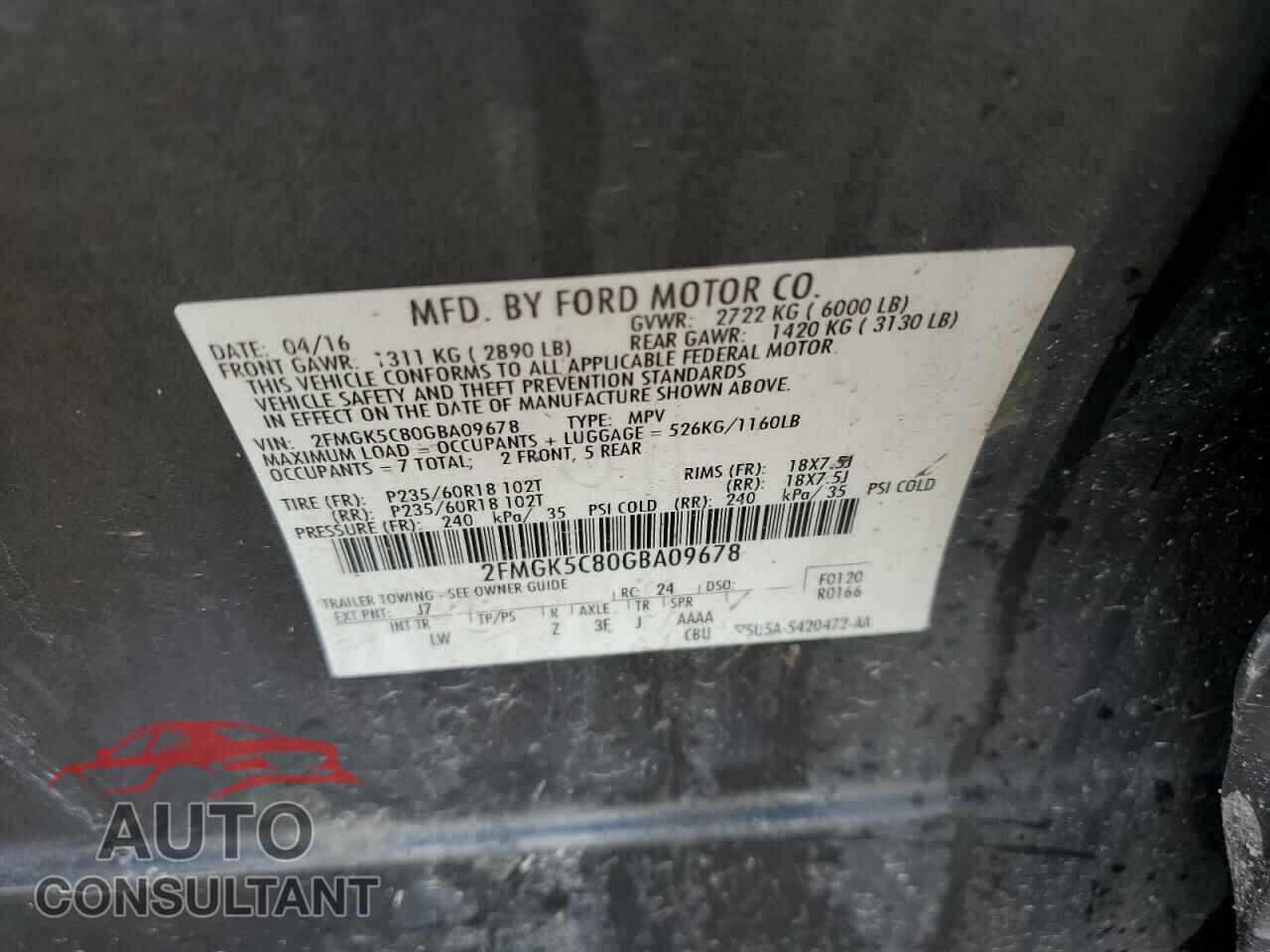 FORD FLEX 2016 - 2FMGK5C80GBA09678
