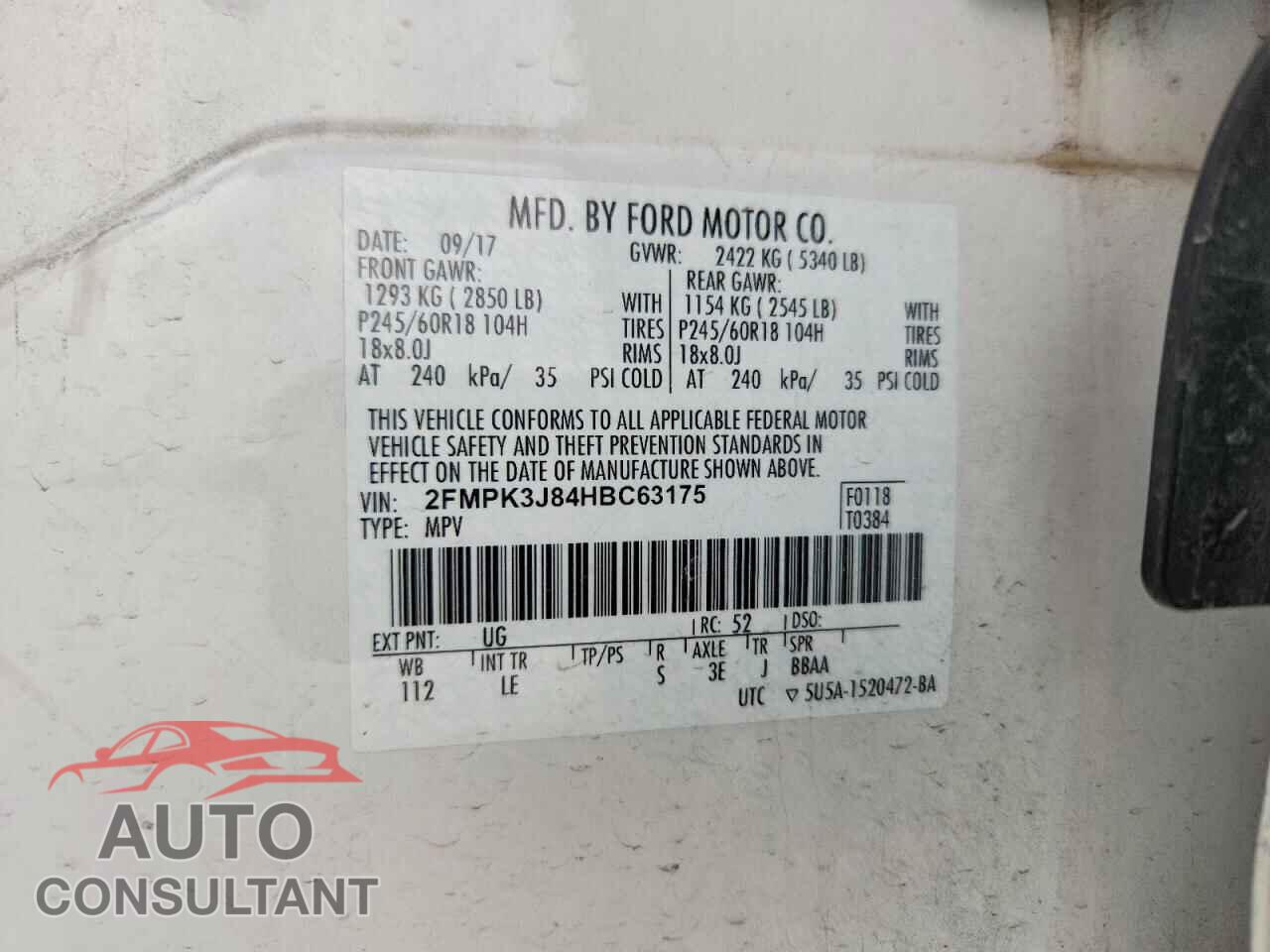 FORD EDGE 2017 - 2FMPK3J84HBC63175