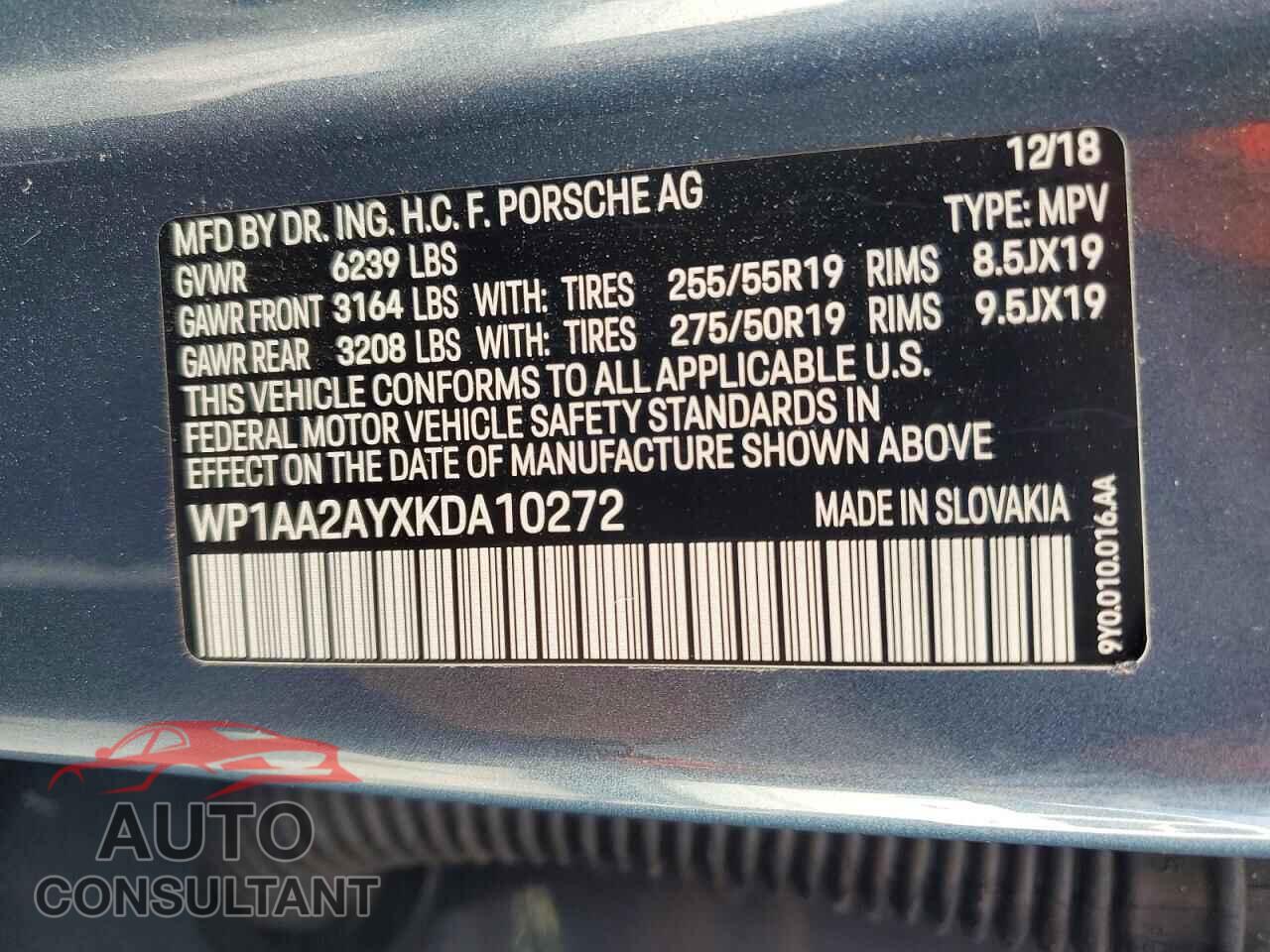 PORSCHE CAYENNE 2019 - WP1AA2AYXKDA10272