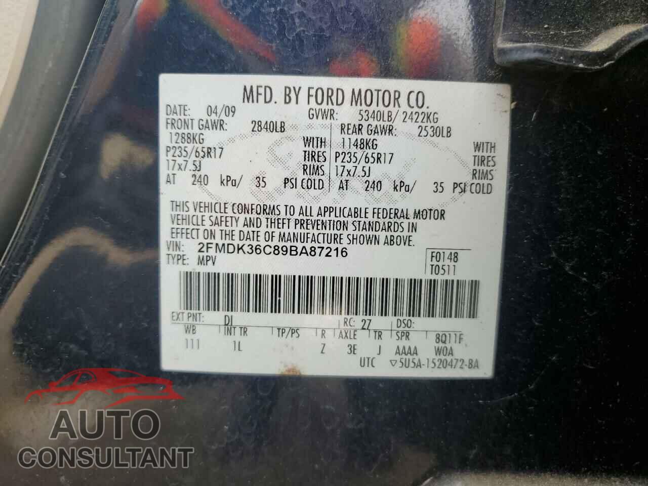 FORD EDGE 2009 - 2FMDK36C89BA87216