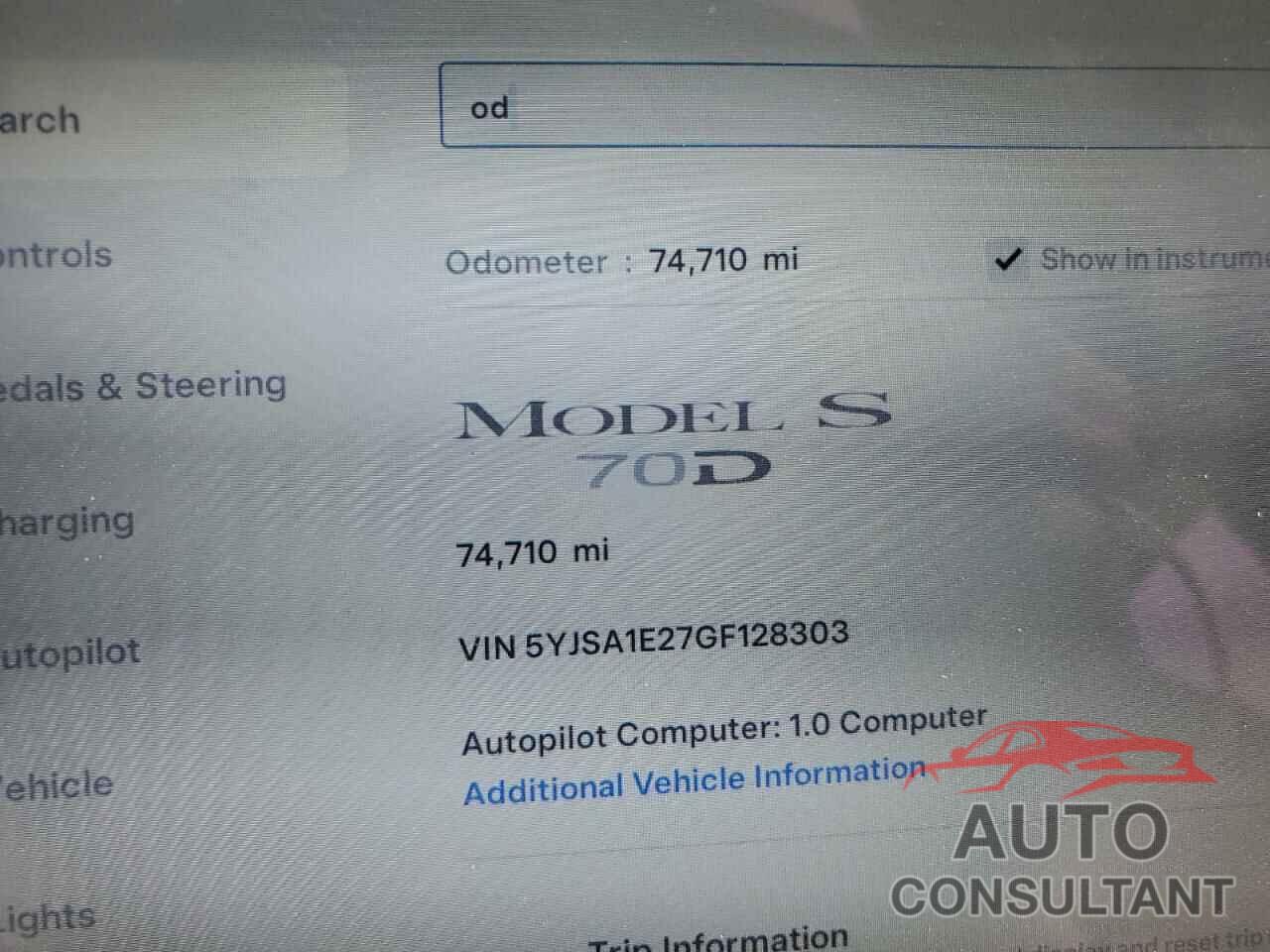 TESLA MODEL S 2016 - 5YJSA1E27GF128303
