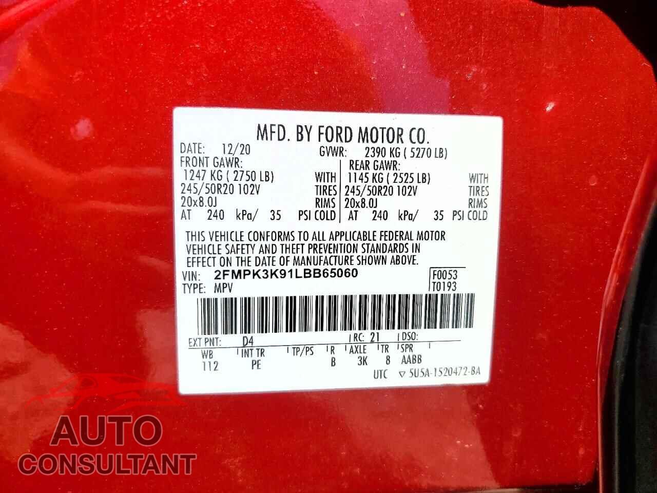 FORD EDGE 2020 - 2FMPK3K91LBB65060