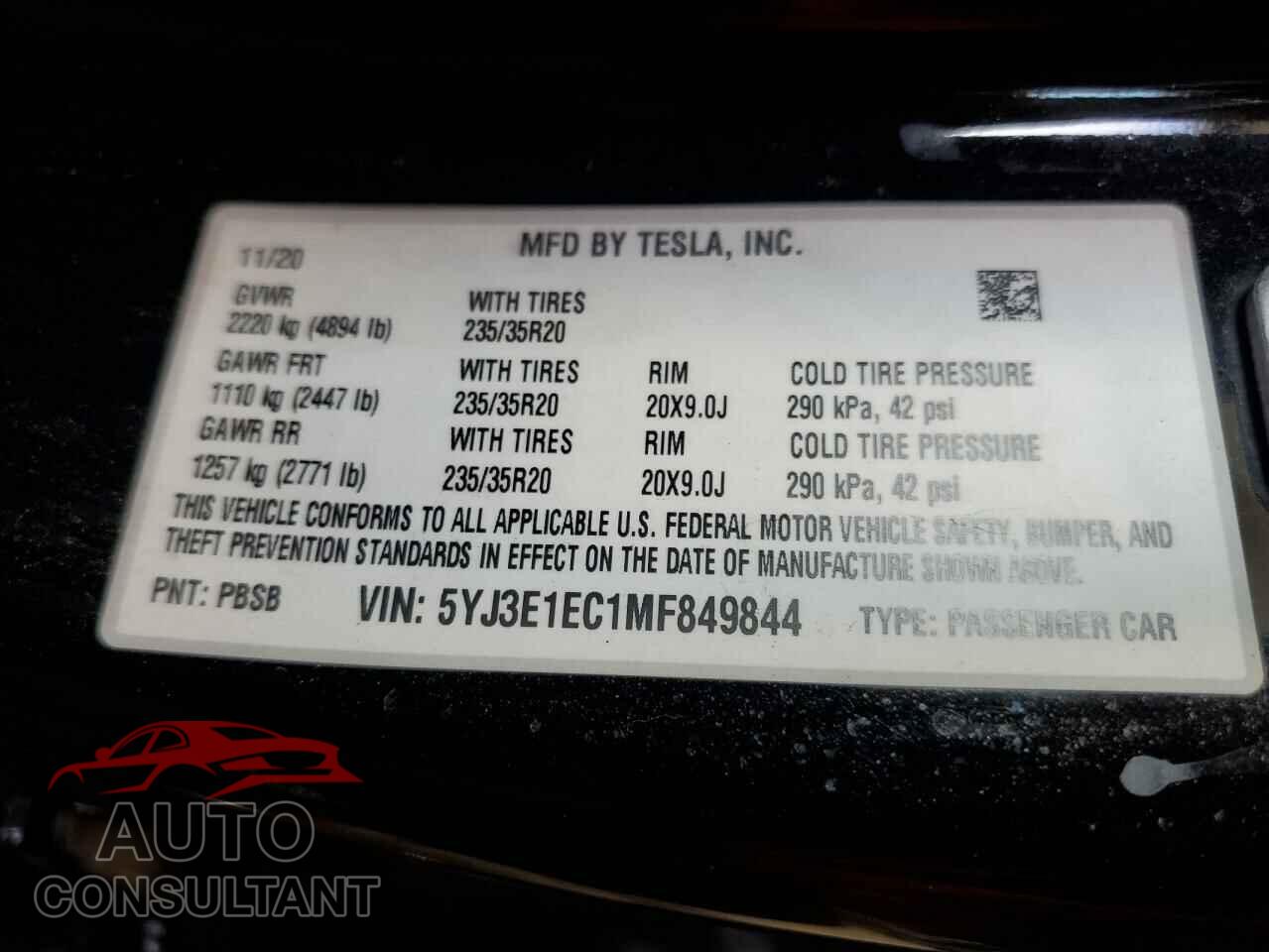 TESLA MODEL 3 2021 - 5YJ3E1EC1MF849844