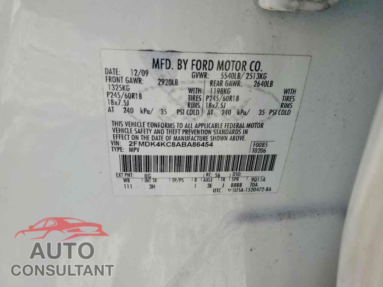 FORD EDGE 2010 - 2FMDK4KC8ABA86454