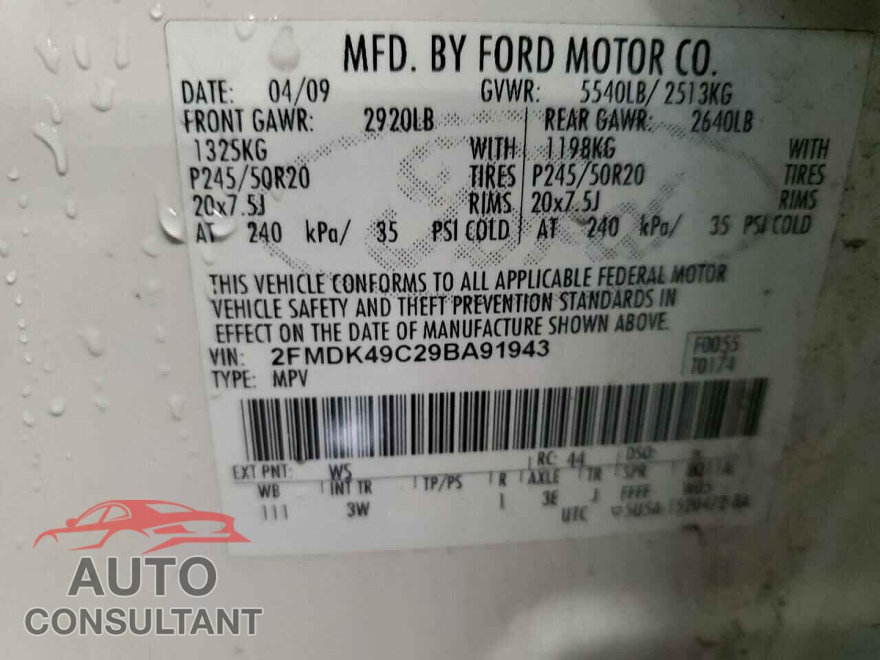 FORD EDGE 2009 - 2FMDK49C29BA91943