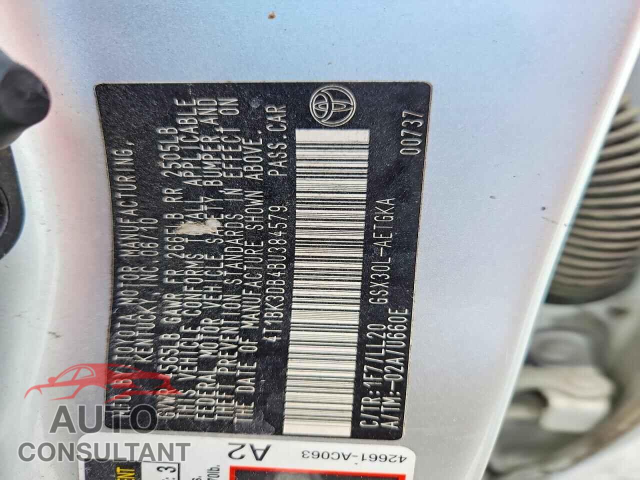 TOYOTA AVALON 2011 - 4T1BK3DB4BU384579