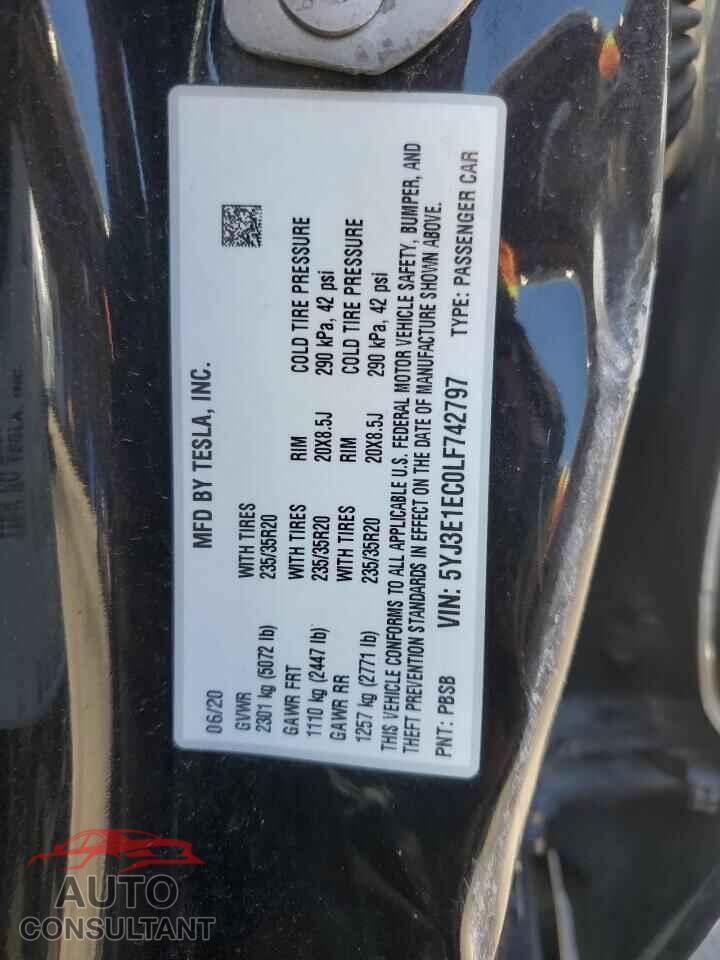 TESLA MODEL 3 2020 - 5YJ3E1EC0LF742797