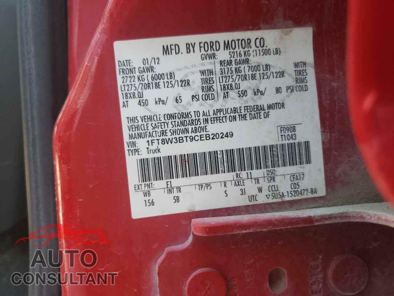 FORD F350 2012 - 1FT8W3BT9CEB20249