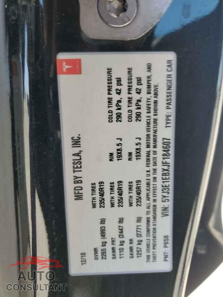 TESLA MODEL 3 2018 - 5YJ3E1EBXJF184607