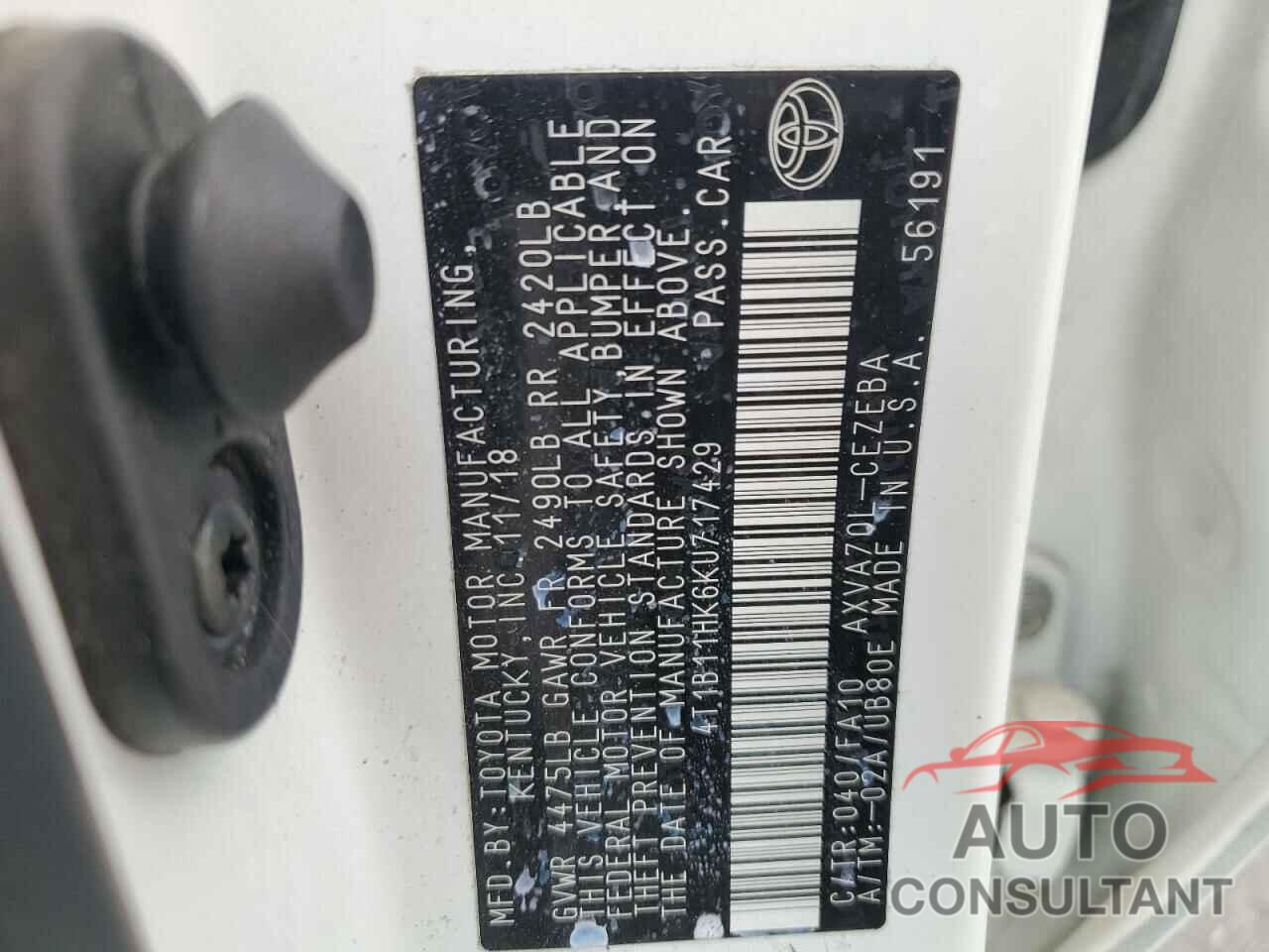TOYOTA CAMRY 2019 - 4T1B11HK6KU717429