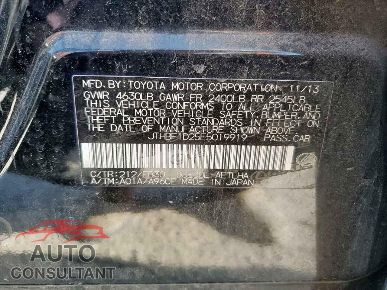 LEXUS IS 2014 - JTHBF1D25E5019919