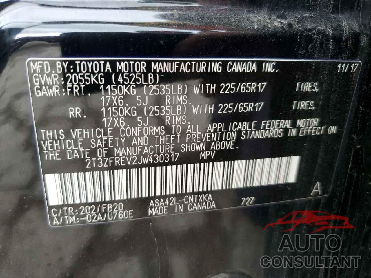 TOYOTA RAV4 2018 - 2T3ZFREV2JW430317