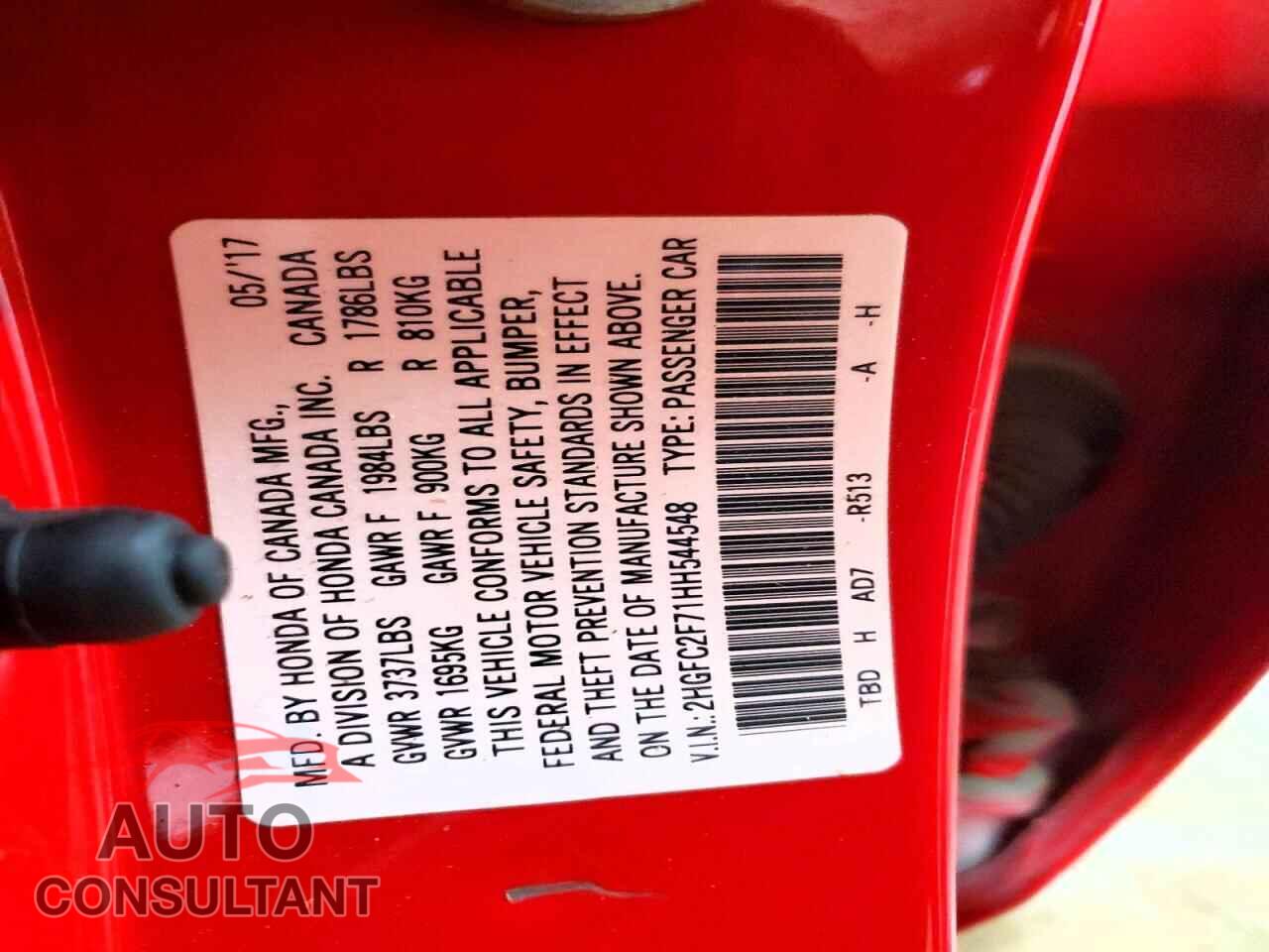 HONDA CIVIC 2017 - 2HGFC2F71HH544548
