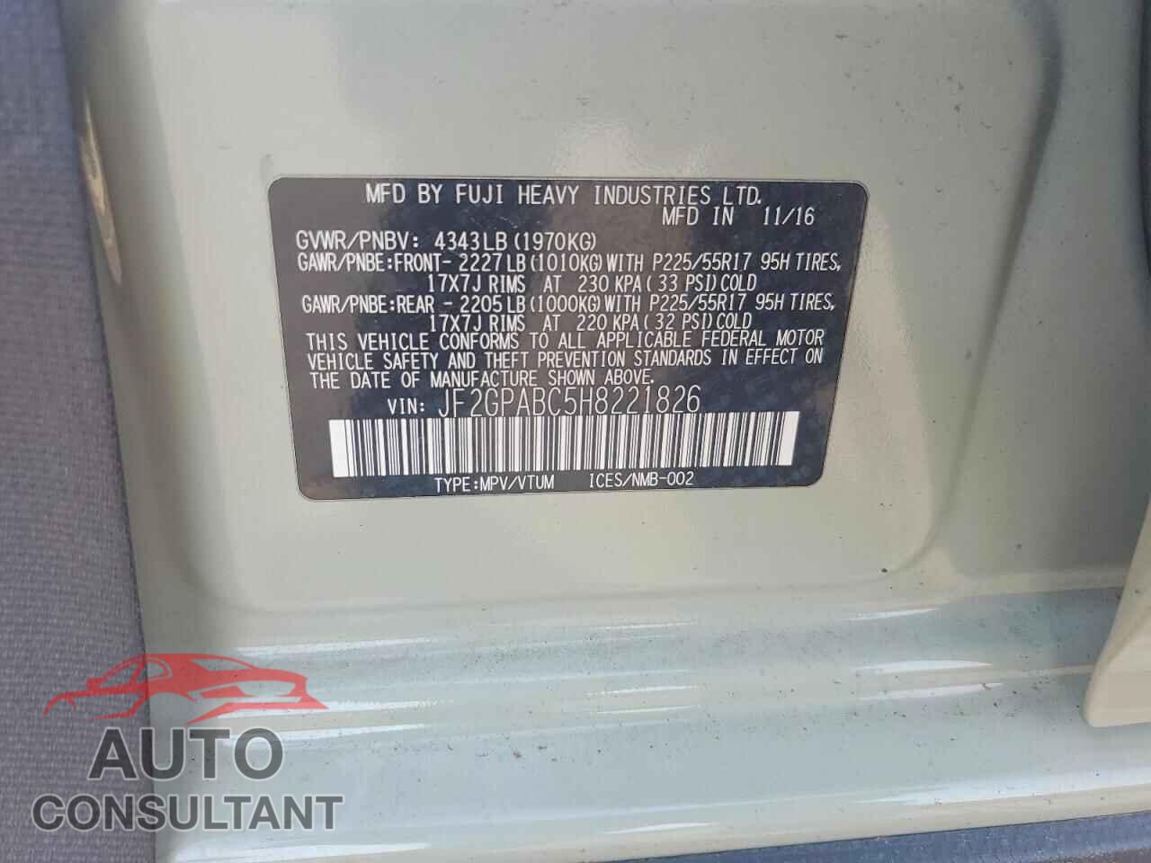 SUBARU CROSSTREK 2017 - JF2GPABC5H8221826