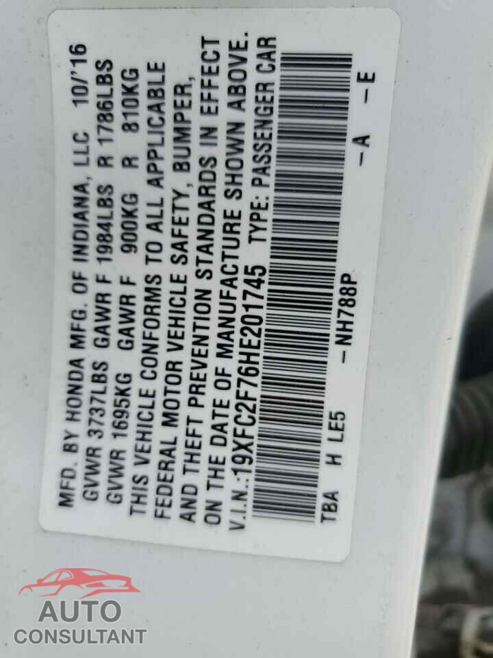 HONDA CIVIC 2017 - 19XFC2F76HE201745