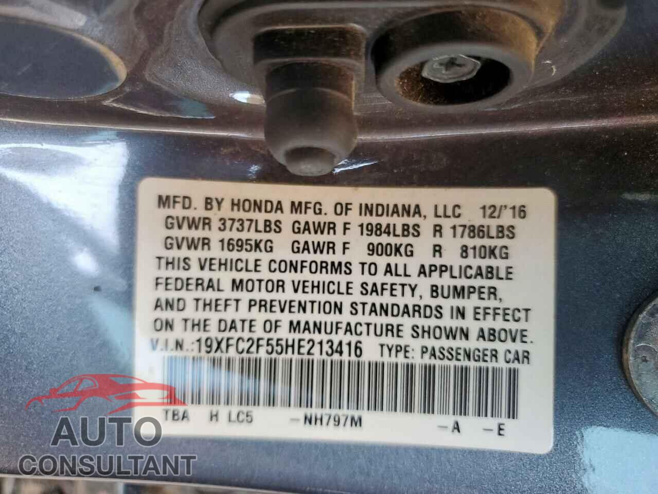 HONDA CIVIC 2017 - 19XFC2F55HE213416
