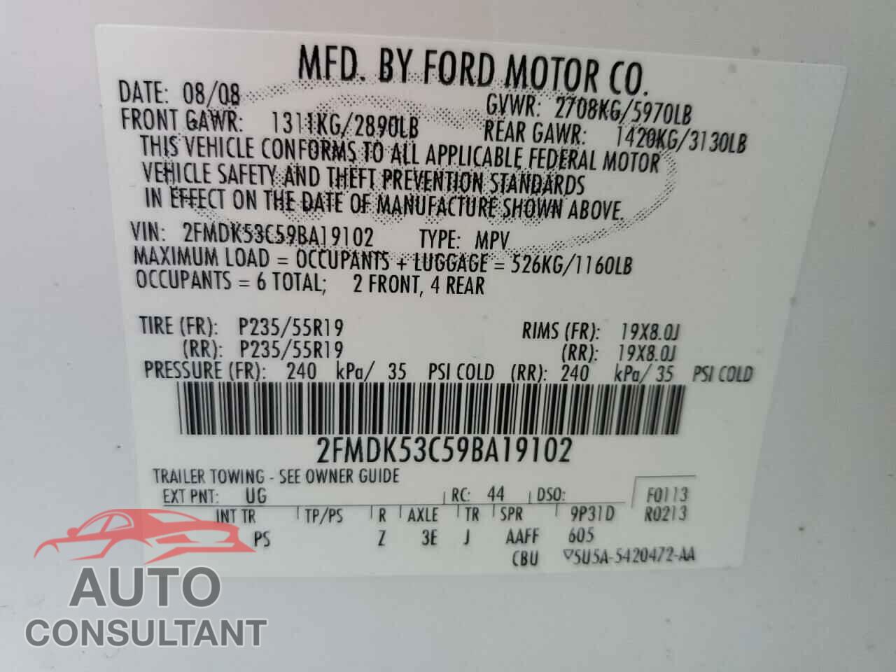 FORD FLEX 2009 - 2FMDK53C59BA19102