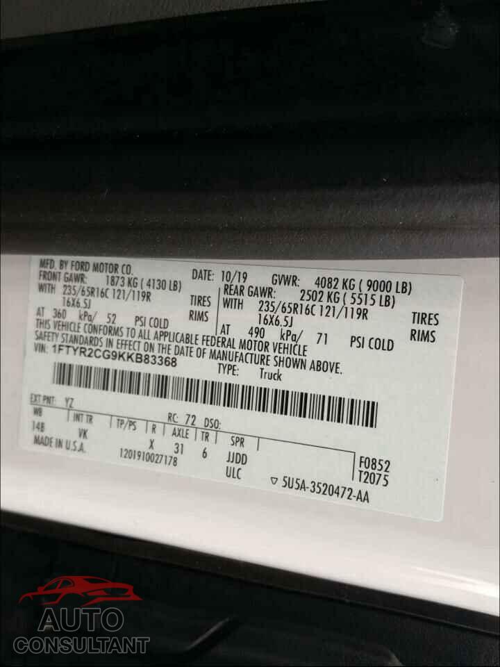 FORD TRANSIT CO 2019 - 1FTYR2CG9KKB83368