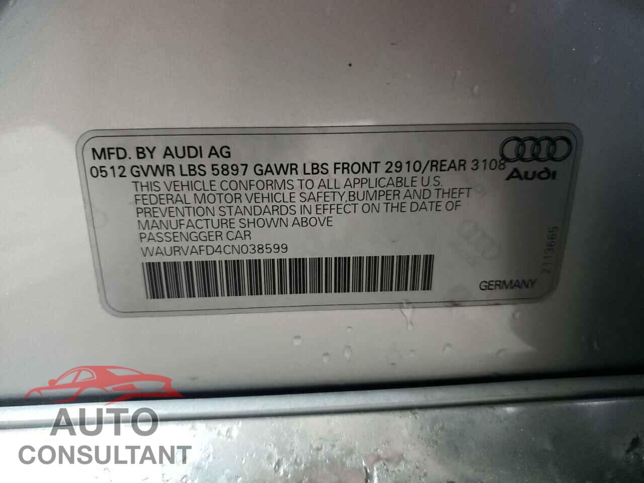 AUDI A8 2012 - WAURVAFD4CN038599