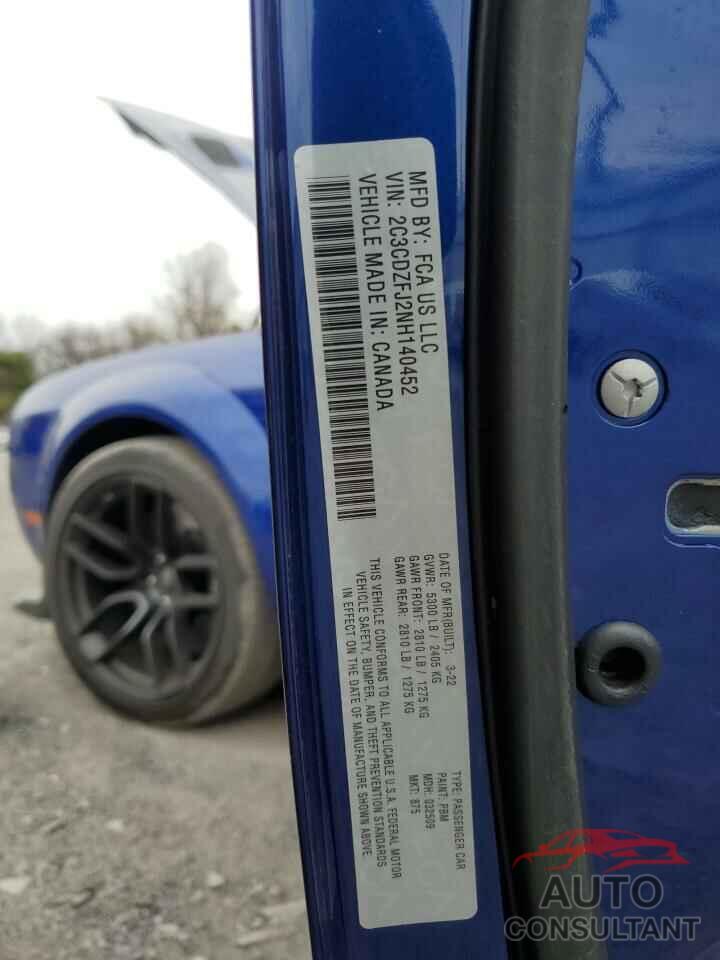 DODGE CHALLENGER 2022 - 2C3CDZFJ2NH140452
