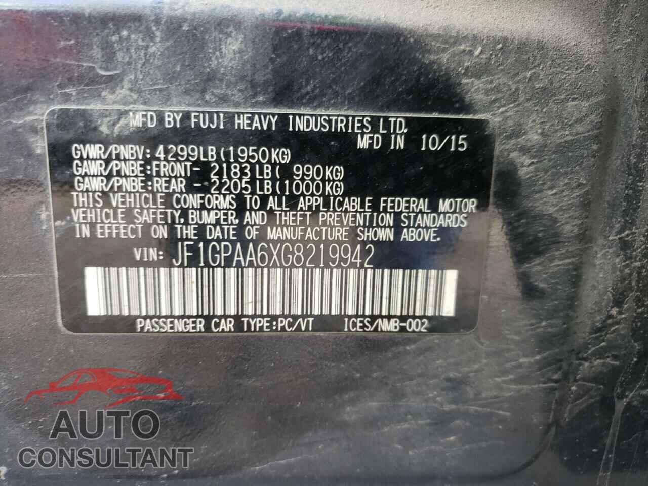 SUBARU IMPREZA 2016 - JF1GPAA6XG8219942