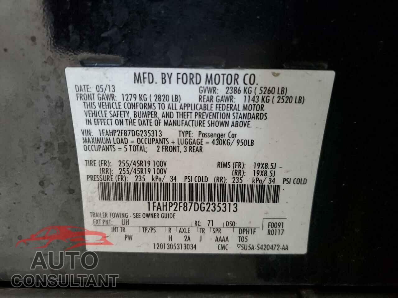 FORD TAURUS 2013 - 1FAHP2F87DG235313