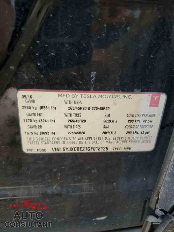 TESLA MODEL X 2016 - 5YJXCBE21GF018126