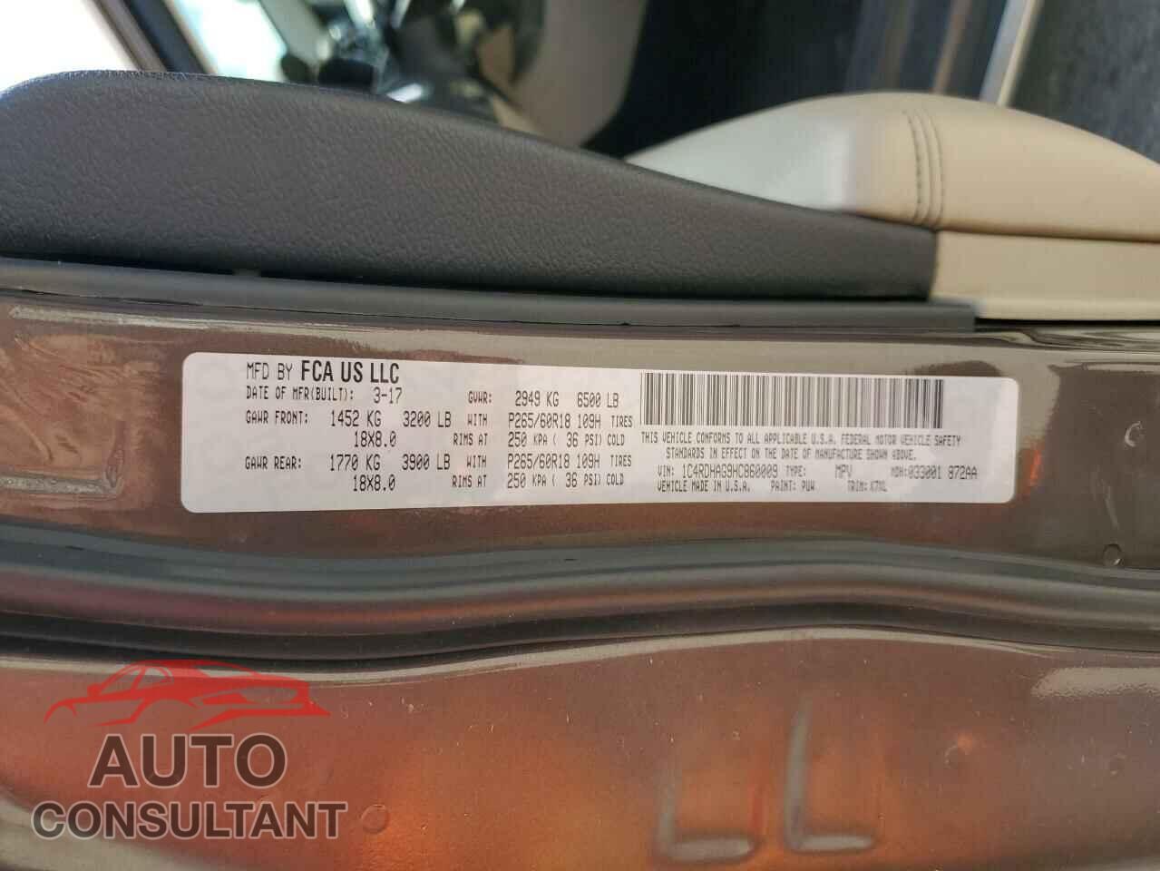 DODGE DURANGO 2017 - 1C4RDHAG9HC860009