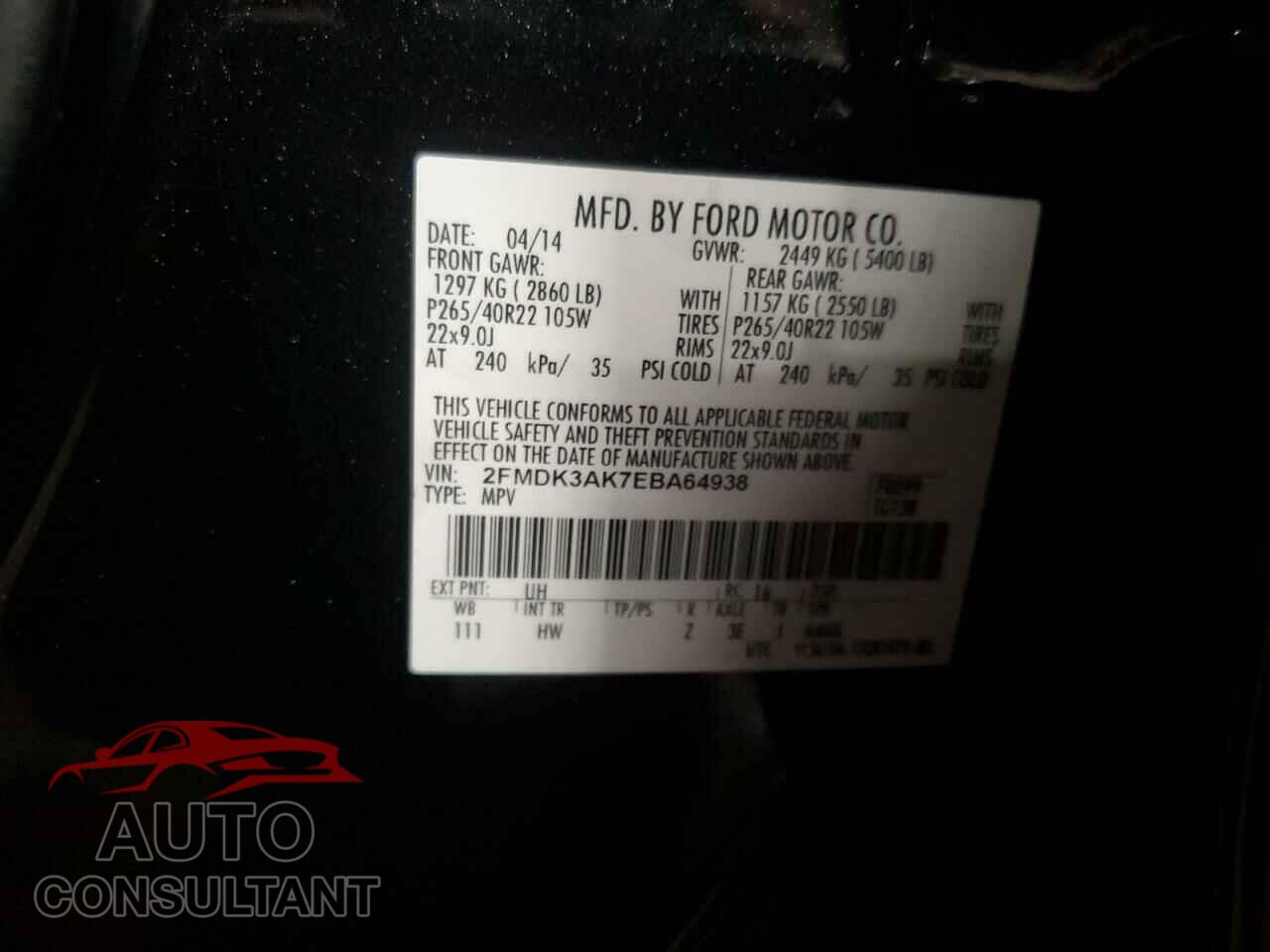 FORD EDGE 2014 - 2FMDK3AK7EBA64938