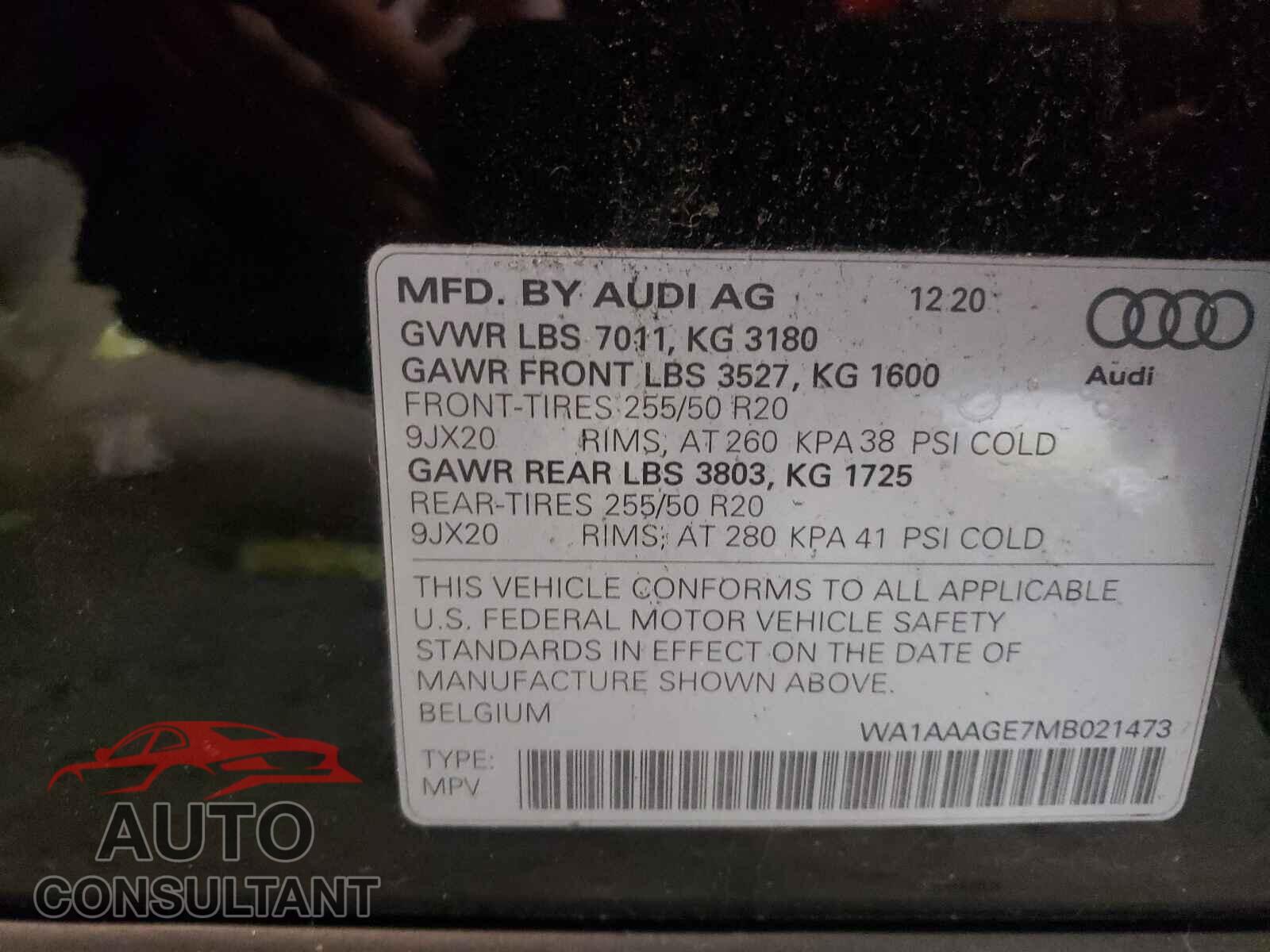 AUDI E-TRON 2021 - WA1AAAGE7MB021473